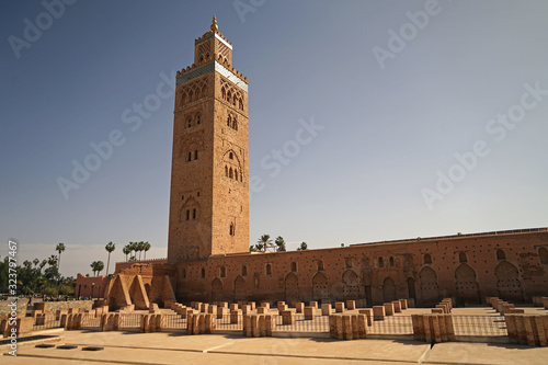 Historic Koutubia (Kutubiyya) largest mosque outside view , Marrakesh, Morocco