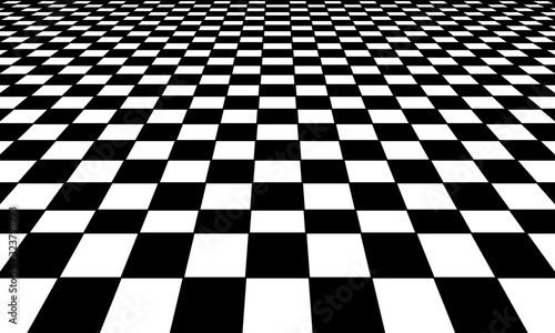 Graphic grid perspective chess background. Black silhouette on a white background.