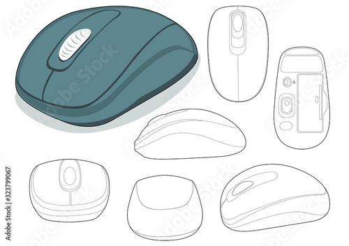 vector illustration of a computer mouse in different positions