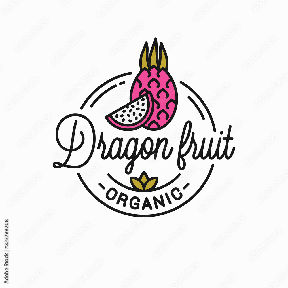Dragon fruit logo. Round linear of dragon slice Dragon fruit logo. Round linear of dragon slice