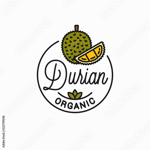 Durian fruit logo. Round linear of durian slice