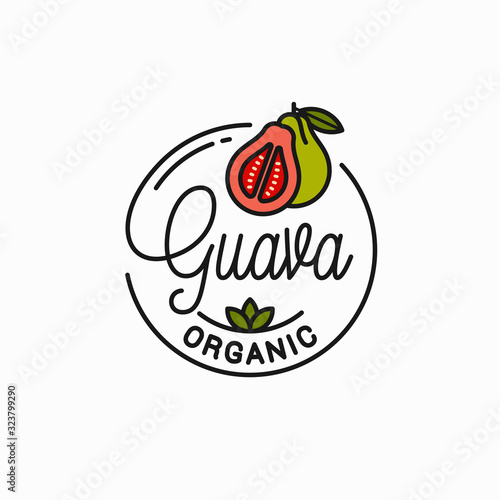 Guava fruit logo. Round linear of guava slice