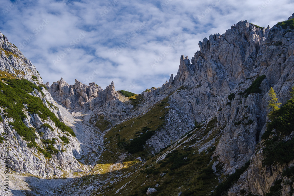 Valley with stone needles on the ridge under Mali Draski vrh