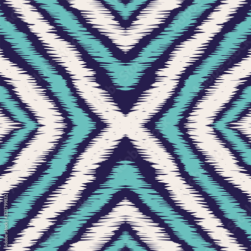 Indigo Stripe Batik Vector Seamless Pattern. 