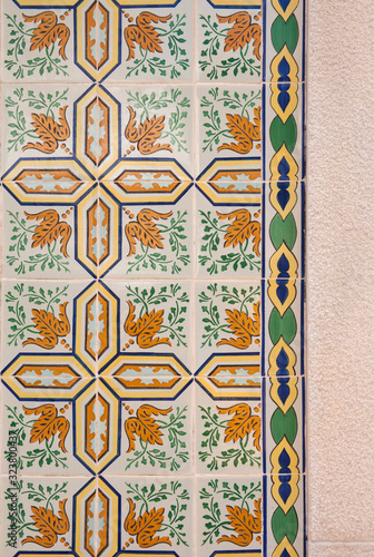 Detail of a building facade decorated with azulejo tiles