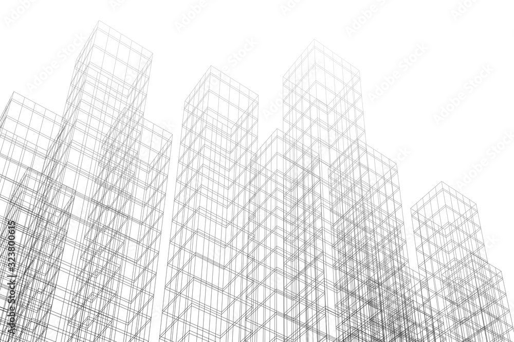 Abstract architectural background. Linear 3D illustration. Concept sketch Abstract architectural background. Linear 3D illustration. Concept sketch