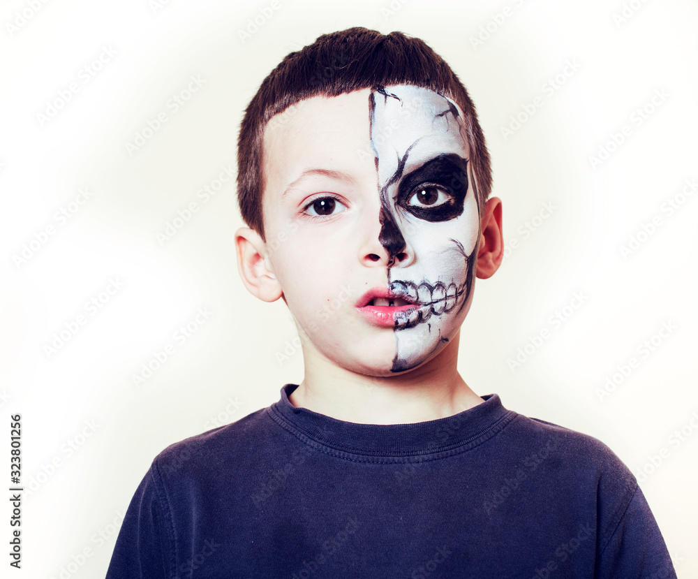 little cute boy with facepaint like skeleton to celebrate halloween, lifestyle people concept, children on holiday little cute boy with facepaint like skeleton to celebrate halloween, lifestyle people concept, children on holiday