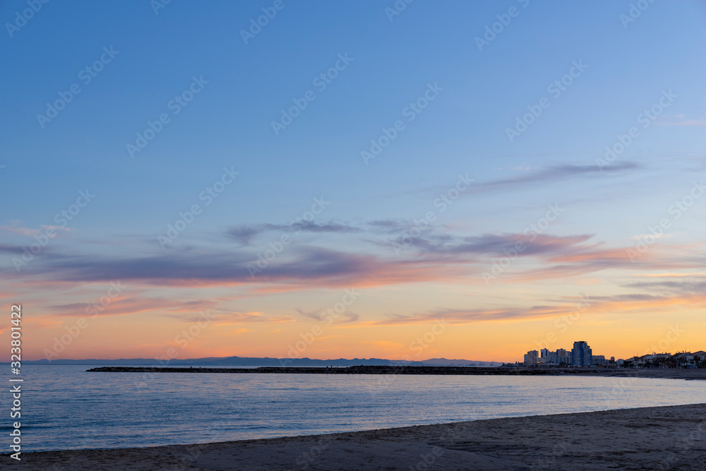 sunset on the Puzol beach Valencia Spain