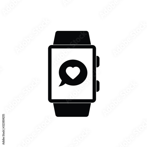 smart watch icon with heart sign black vector icon 