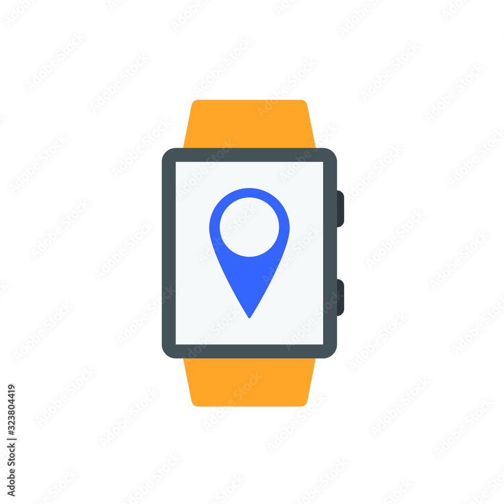 smart watch icon with map point sign black vector icon smart watch icon with map point sign black vector icon