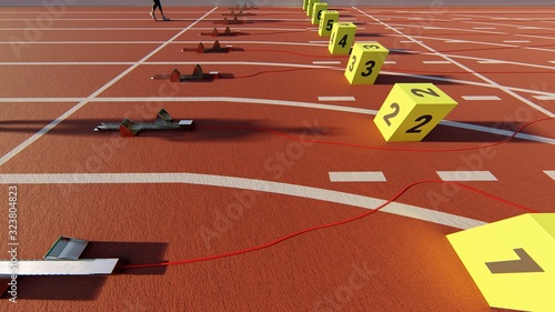 Start line athletic track with start numbers