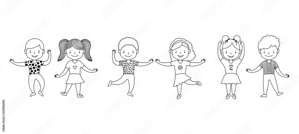 kids dancing clipart black and white