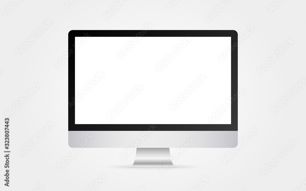 Monitor mockup. Computer display template isolated on white backdrop. Realistic monitor in silver color with black frame. Modern office device. Vector illustration Monitor mockup. Computer display template isolated on white backdrop. Realistic monitor in silver color with black frame. Modern office device. Vector illustration
