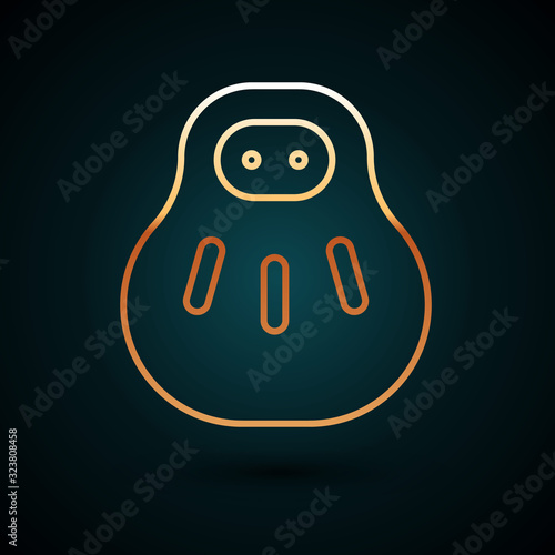 Gold line Maneki neko cat icon isolated on dark blue background. Japan lucky charm. Vector Illustration
