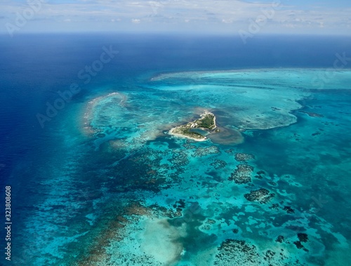 Aerial views of The Great Blue Hole and Light House Reef in Belize © Rares