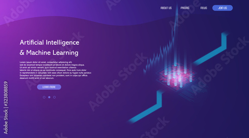 Big data abstract conceptual background. Machine learning algorithms image. Landscape web banner. Vector illustration