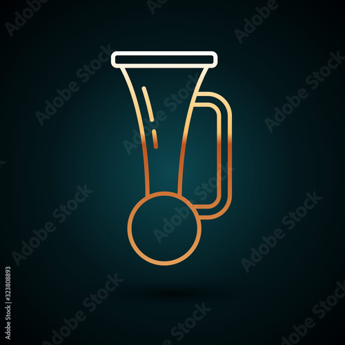 Gold line Signal horn on vehicle icon isolated on dark blue background. Vector Illustration