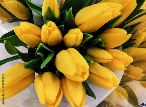 Bouquet of yellow tulip flowers. Arrangement for wedding
