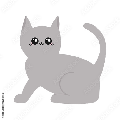Vector illustration of a sitting grey kitten with a cute face.