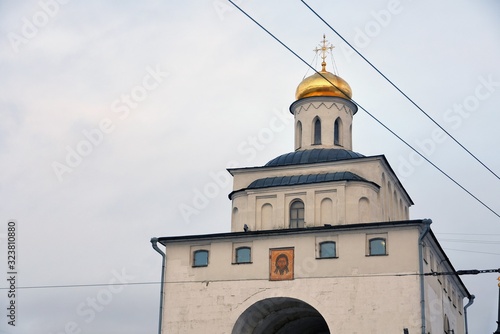 Architecture of Vladimir city, Russia. Golden Gates monument. Famous landmark.	 photo