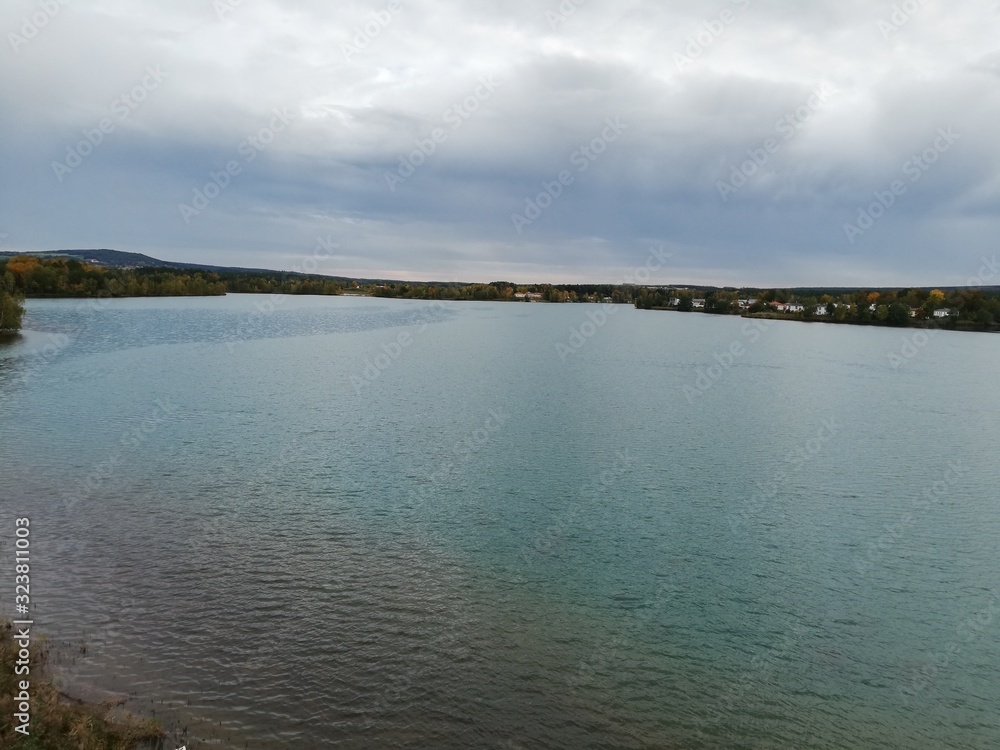 landscape with lake and blue sky