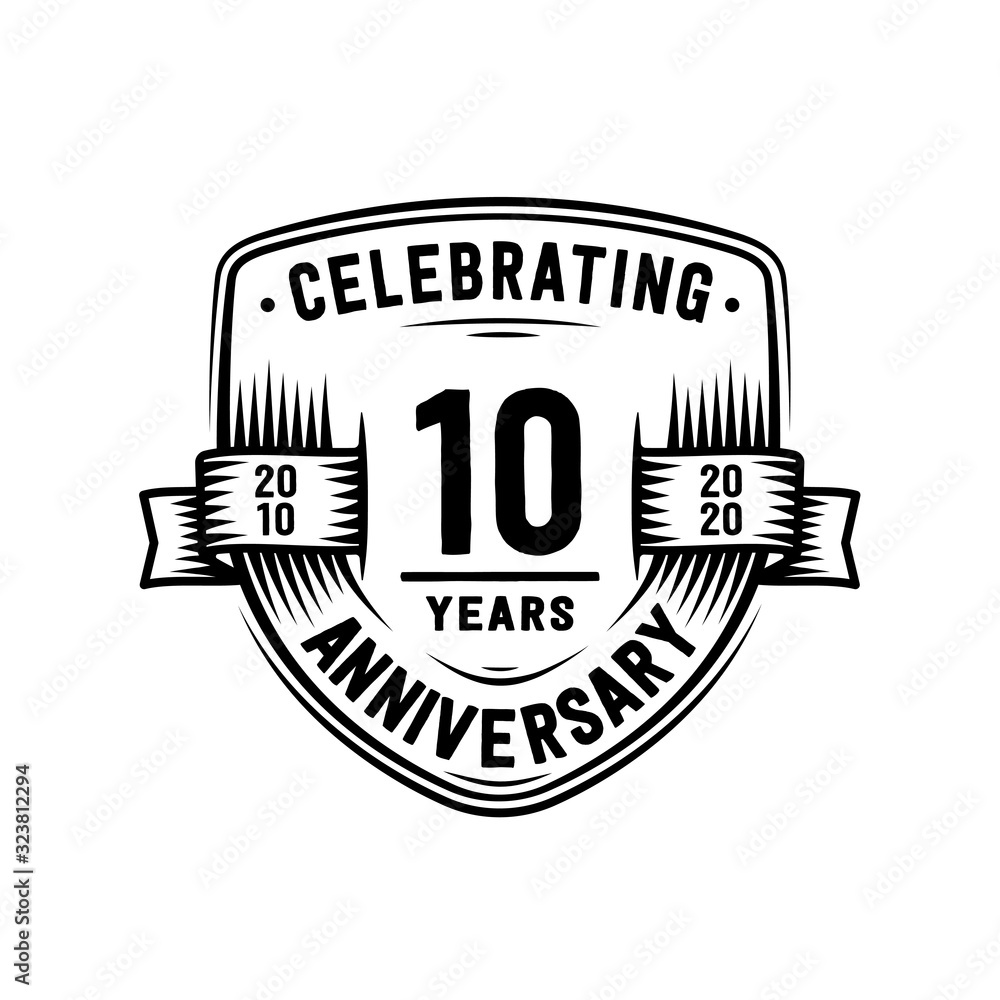 10 years anniversary celebration shield design template. Vector and illustration. 10 years anniversary celebration shield design template. Vector and illustration.