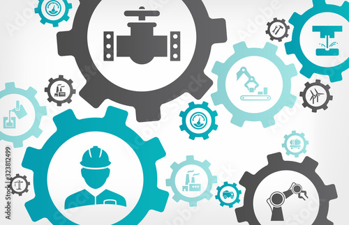 heavy industry vector illustration. Concept with connected icons related to engineering, industrial production or machinery