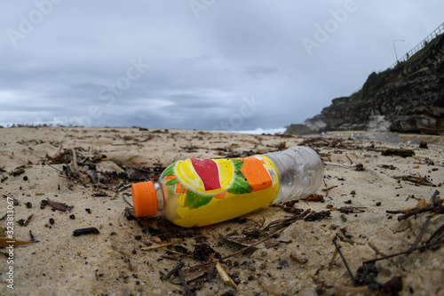 Plastic bottle on the beach, Sydney Australia photo