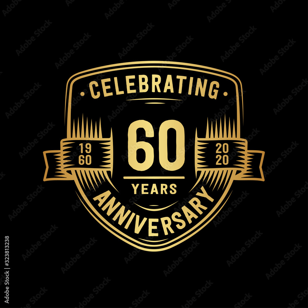 60 years anniversary celebration shield design template. Vector and illustration.