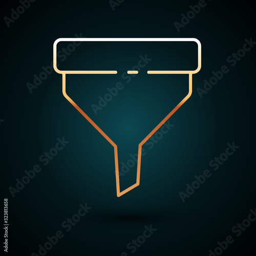 Gold line Funnel or filter icon isolated on dark blue background. Vector Illustration