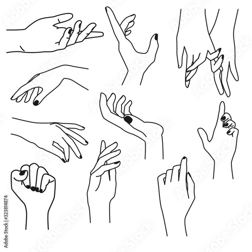Set of elements for logo. Minimal black hand gesture. Templates for logo, tattoo. Minimal design elements. Logo with hands or arms