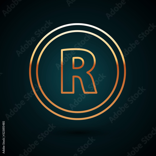 Gold line Registered Trademark icon isolated on dark blue background. Vector Illustration