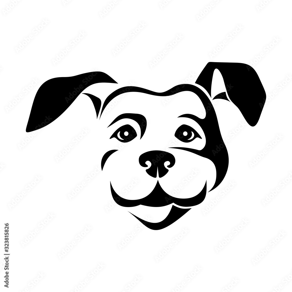 Vector black and white illustration of a dog face isolated on a white ...