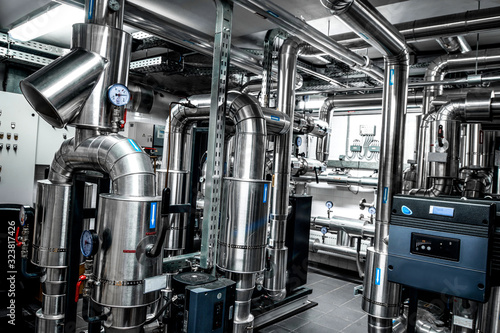Thermal power plant piping at modern factory