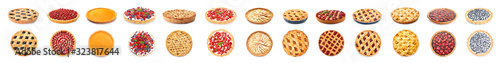 Different tasty pies on white background photo