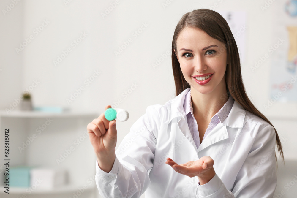 Ophthalmologist with contact lenses in clinic Ophthalmologist with contact lenses in clinic
