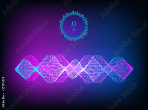 Sound wave, voice assistant concept. Vector illustration  sound recognition and voice helper. Vector illustration hi-tech Ai assistant voice for UI, UX, GUI App. Wave flow, equalizer. Vector 