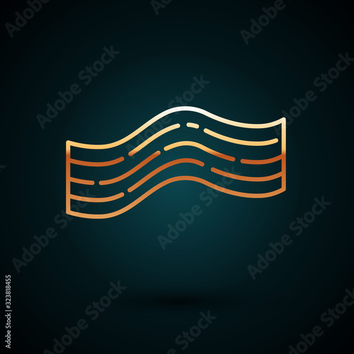 Gold line Bacon stripe icon isolated on dark blue background. Vector Illustration