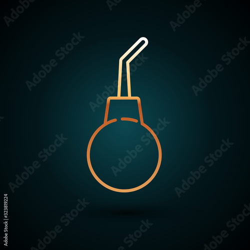 Gold line Enema pear icon isolated on dark blue background. Medical rubber pump. Vector Illustration