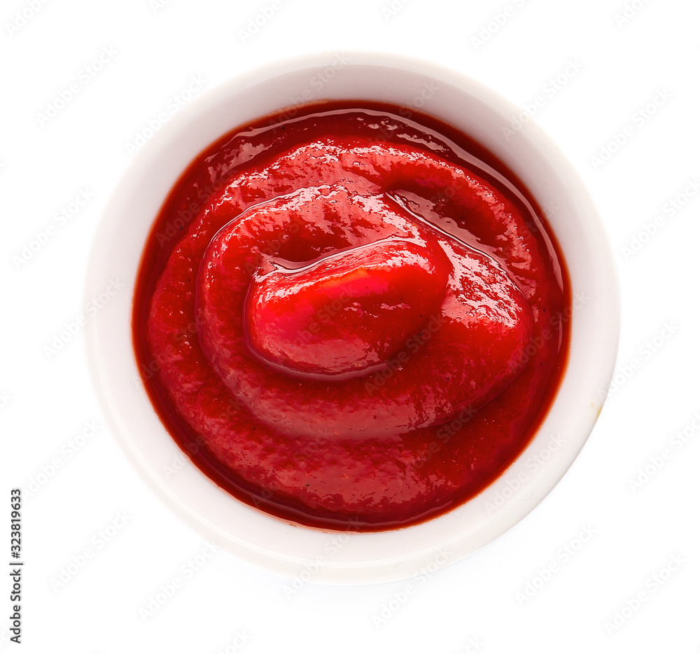 Bowl of tasty tomato sauce on white background Bowl of tasty tomato sauce on white background