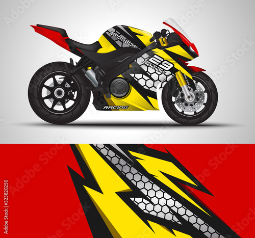 Motorcycle wrap decal and vinyl sticker design. Concept graphic abstract background for wrapping vehicles  motorsport  Sport bike  motocross  supermoto and livery. Vector illustration.