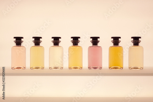 Perfume glass bottle mockup, blank cosmetic bottles template.