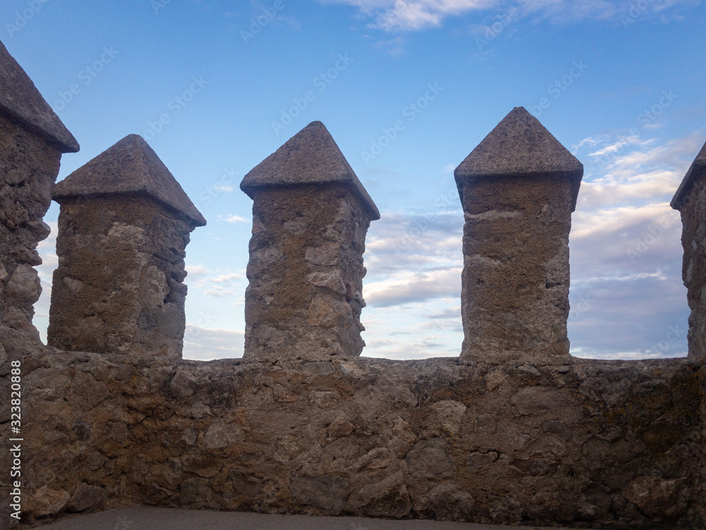 Defensive wall of castle Sant Salvador in the city of Arta, Majorca, Spain.