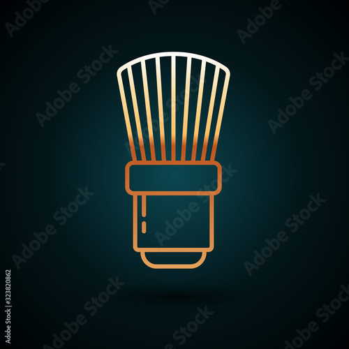 Gold line Shaving brush icon isolated on dark blue background. Barbershop symbol. Vector Illustration