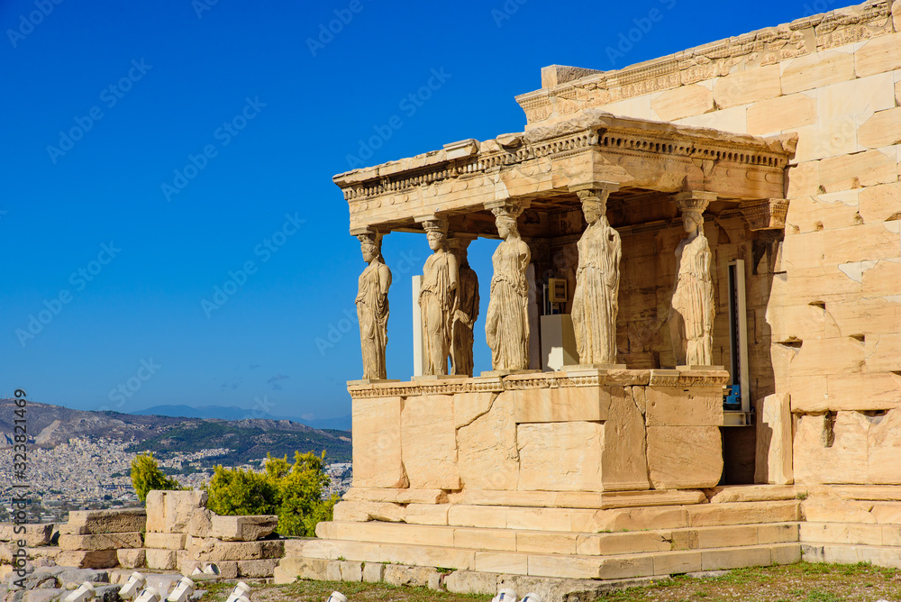 Porch of the Maidens, the porch of Erechtheion at Acropolis in Athens, Greece