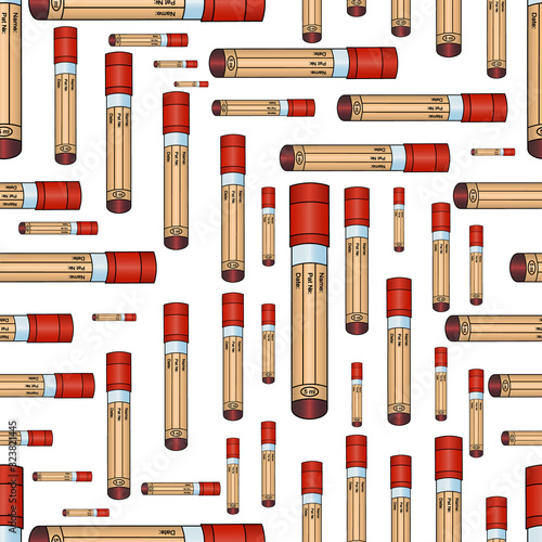 Test tubes. Vacuum tubes with blood tests of patients. Seamless vector pattern. An endlessly repeating ornament. Isolated background. Web design, wallpaper, cover, packaging. Abstract background. 