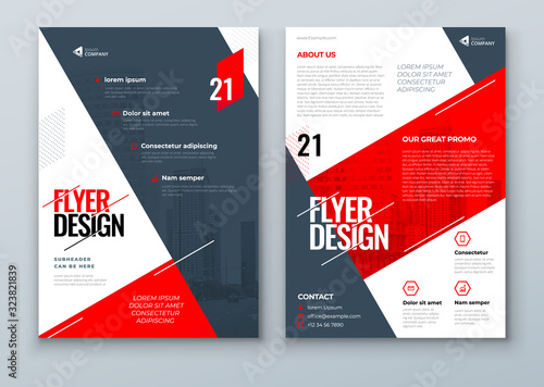 Flyer Design. Red Modern Flyer Background Design. Template Layout for Flyer. Concept with Dynamic Line Shapes. Vector Background. photo