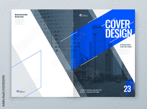 Brochure Template Layout Design. Blue Corporate Business Brochure, Annual Report, Catalog, Magazine, Flyer Mockup. Creative Modern Bright Concept with Line Shapes. Vector photo