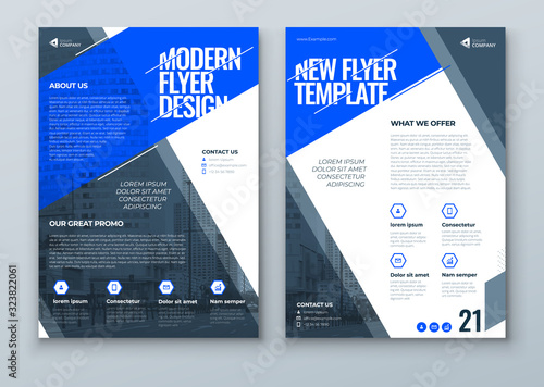 Flyer Design. Blue Modern Flyer Background Design. Template Layout for Flyer. Concept with Dynamic Line Shapes. Vector Background.
