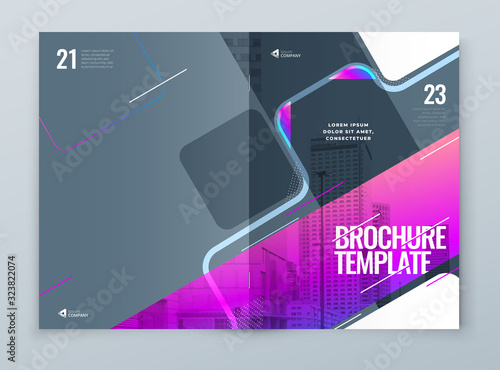 Brochure Template Layout Design. Corporate Business Brochure, Annual Report, Catalog, Magazine, Flyer Mockup. Creative Modern Bright Concept with Line Shapes. Vector